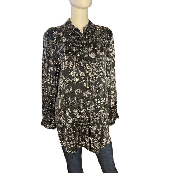 Johnny Was Black Cordelia Silk Velvet Embroidered Tunic Blouse Top Large - Picture 3 of 8